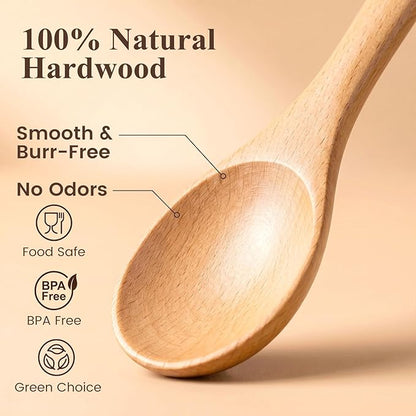 HAKSEN 6PCS Wooden Spoon Set, Oval Wooden Mixing Spoons Long Handle Spoons Nonstick Japanese Style Kitchen Utensils for Home Kitchen Cooking Stirring
