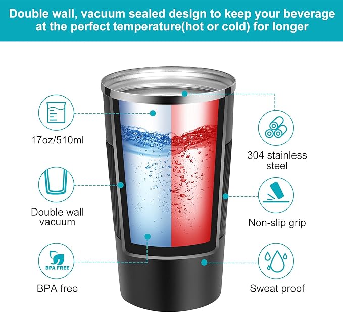 YINJAM 12oz Travel Coffee Mug Insulated Coffee Cups to Go with Leakproof Lid Vacuum Stainless Steel Double Walled Thermal Car Coffee Tumbler for Hot Cold Iced Tea Drinks Reusable (Purple, 12oz)