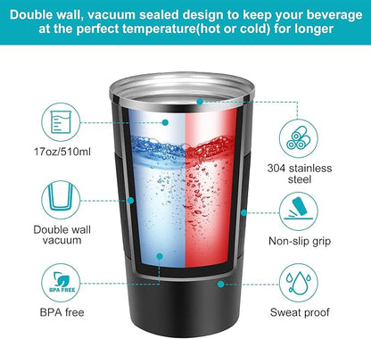 YINJAM 17oz Travel Coffee Mug Insulated Coffee Cups to Go with Leakproof Lid Vacuum Stainless Steel Double Walled Thermal Car Coffee Tumbler for Hot Cold Ice Tea Drinks Reusable (Pink, 17oz)
