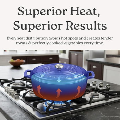 ROSSALLINI Signature Enameled Cast Iron Oval Dutch Oven | Non-Stick Serving Pot with Tight Fitting Lid for Perfect Roasting, Baking, Sauteing, and Bread Making | 9.5Q [Oyster Grey]