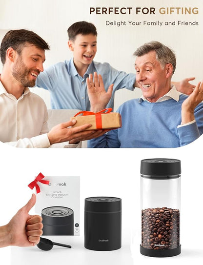 OUTPEAK Neo Latest Vacuum Coffee Canister, 0.5L for 4.6oz Coffee Beans, One-Button Operation, Small Airtight Coffee Canister with Scoop, Coffee Storage Container Stainless Steel (Champion's Choice)