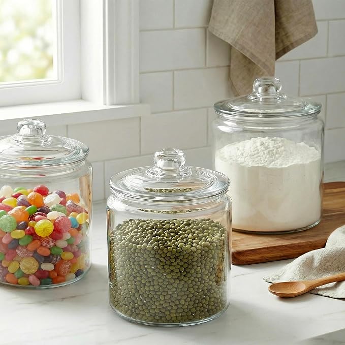 Masthome 2 Glass Storage Jars Set,1 Gallon Cookie Jar for Food Storage,Large Jar Food Storage Containers,Airtight Glass Jars with Lids for Kitchen Counter Pantry Well Organization