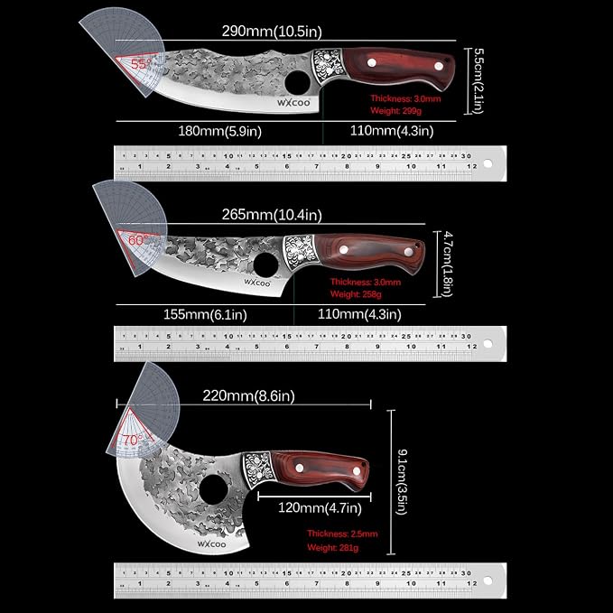 3PCS Butcher Knife Set High-Carbon Steel with Hammered Texture for Kitchen Stainless Steel Hand Forged Chef Knives, Nonslip Wood Handle, Meat Cutting Butchering Cleaver & Bone Chopper