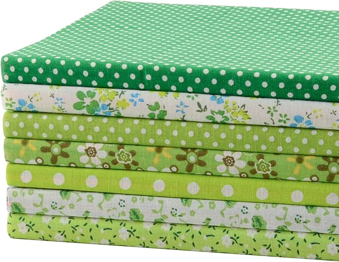 SaoYoo 7 Pieces Pretty Flower Cotton Fabric - Comfortable Quilting Cloths for Patchwork (20"x20" - Green)
