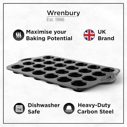 Wrenbury Mini Muffin Pan Non Toxic Set of 2 - Non Stick 24 Cup Small Cupcake Tray for Baking Joyful Bites - Dishwasher Friendly - Health Conscious Baking - 1.8" Cup
