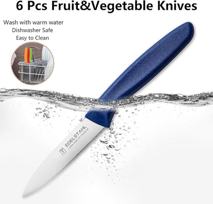 Paring Knife Fruit Knife Set,6 Pieces Stainless Steel Paring Knives Set,Sharp Knife,Straight Edge Small Knife Set for Cutting Fruits and Vegetable,Ergonomic Handle,Colorful