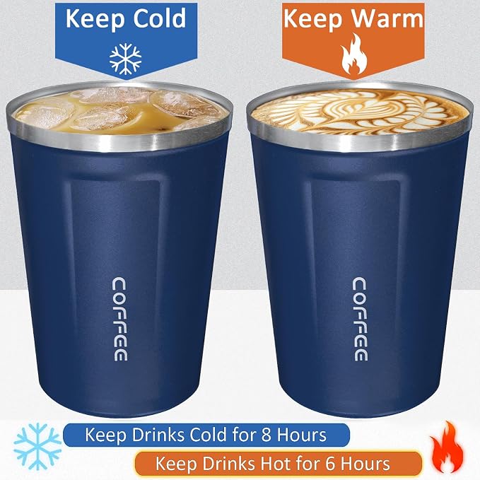 4 Pack Travel Coffee Mug 12oz Insulated Coffee Cup with Lid, Reusable Thermal Coffee Cup Stainless Steel Coffee Tumbler to Keep Hot & Cold Drinks for Car, Daily, Travel and Gifts, Multicolor