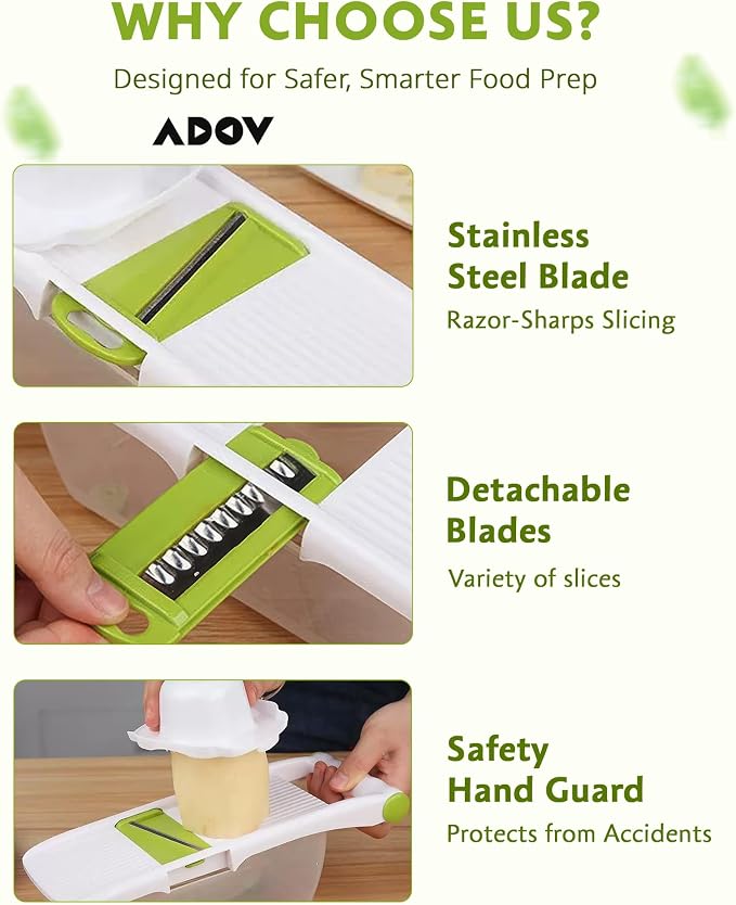Mandoline Slicer for Kitchen, Adjustable Mandoline Food Slicer, Vegetable Slicer, Potato, Onion, Cucumber, Veggie Slicer, Multifunctional Vegetable Chopper with Container, Essential Kitchen Gadgets