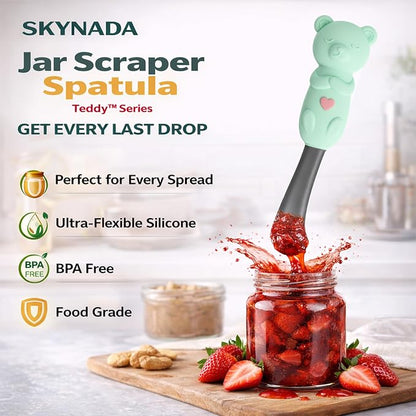 Jar Scraper Spatula - Silicone Scraper, Cute Kitchen Accessories, Unique Fun Cooking Kitchen Gadgets for Foodies - BPA-free & 100% Food Safe (Teddy - Green)