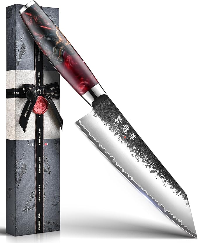 Japanese Chef Knife with VG10 Steel, 7 Inch Hand Forged Kiritsuke Knife, Sharp Kitchen Knives with 3 Layers Composite Steel, Professional Chefs Knife with Ergonomic Handle, Cooking Gifts for Men