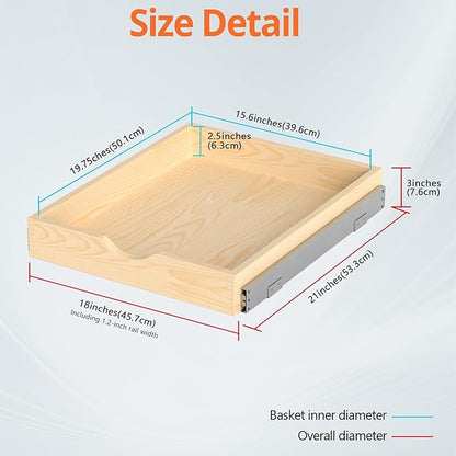 ZOINLIY 18''W X 21''D X 3''H Wooden Pull Out Drawer for Cabinet, Cabinet Organizer for Kitchen, Soft Close Slide Out Shelves, Heavy Duty, Full-Extension