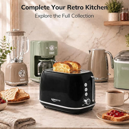 2 Slice Retro Stainless Steel Toaster with Bagel, Cancel, Defrost Function and 6 Bread Shade Settings Bread Toaster, Extra Wide Slot and Removable Crumb Tray (Black)