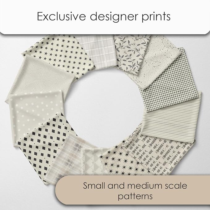 Cotton Satin Patchwork Fabric Panel – 35 Designs, 20×20 cm Squares, Single Piece 150×110 cm, Neutral Grey Quilt Fabric (Elegant Beige Patchwork Set, 35pcs 8x8 inch)