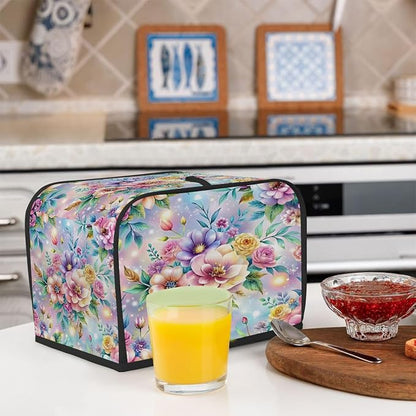 Flower Spring Toaster Cover 4 Slice Wide Slot Washable Toaster Covers | Rainbow Art Dust and Fingerprint Protection Bread Maker Covers for Kitchen Accessories Decor Bakeware Women Gift
