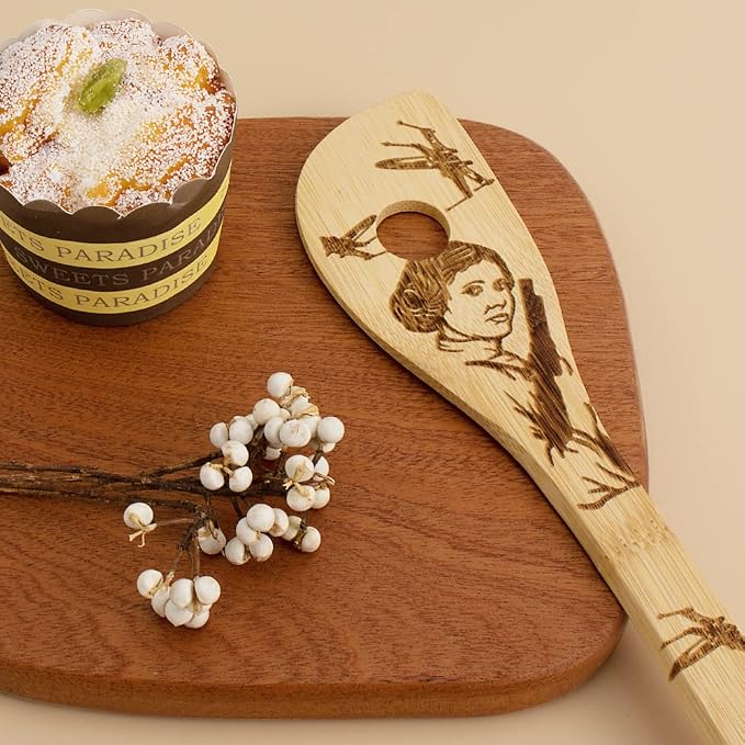 5 PCS Star Wars Burned Wooden Spoon,Star Wars Gifts for Men,Baby Yoda Gifts for Women,Slotted Wooden Spatula Utensil Set for Starwars Christmas Gift