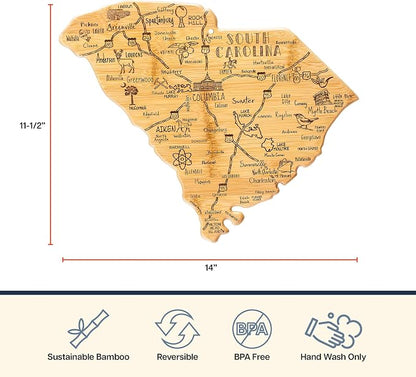 Totally Bamboo Destination South Carolina Shaped Cutting Board – Bamboo Charcuterie and Serving Board with Hang Tie for Wall Display