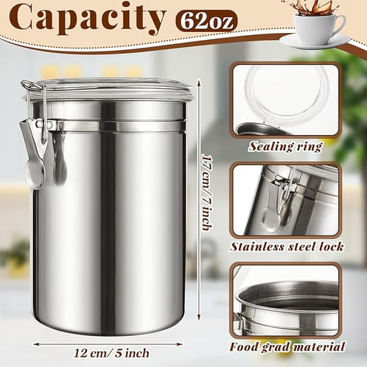 Lallisa 24 Pcs Stainless Steel Kitchen Canister 62 fl oz with Airtight Clear Clamp Lid, Metal Food Storage Container Set for Coffee Bean Ground Coffee Flour Sugar Spice Tea Cereal Snack Candy Pantry