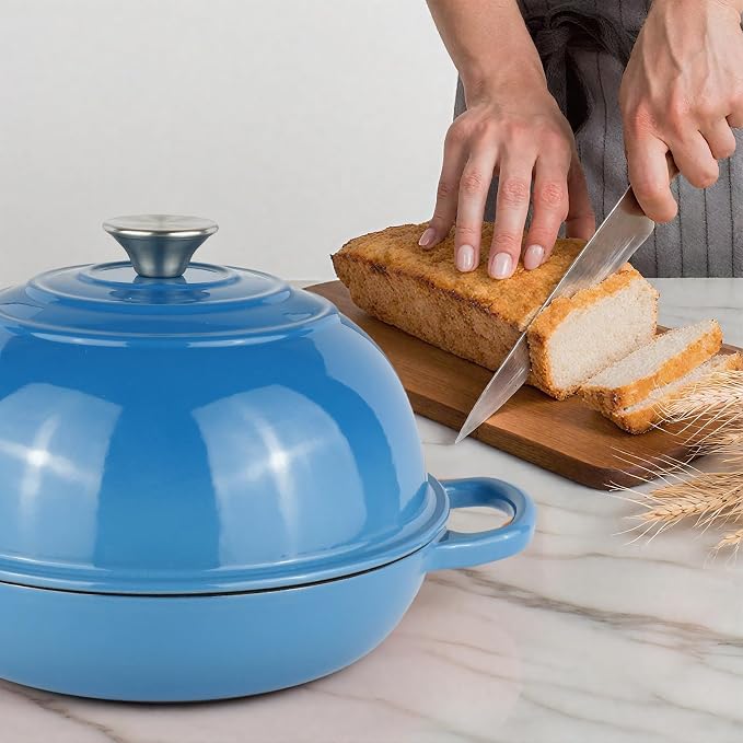 6QT Bread Dutch Oven Pot with Lid, Enameled Cast Iron Dutch Oven for Sourdough Bread Baking, Roasting, Stewing and Soup, Non-Stick Enamel Cookware for Oven/Stovetop, Perfect for Homemade Bread, Blue