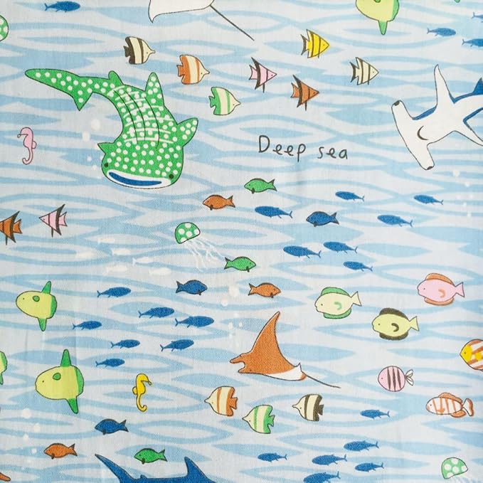 DMFR Ocean Fabric Squares 5 x 5 Inch, 42 Pcs 100% Cotton Charm Pack Fabric for Quilting, Under the Sea Precut Quilt Squares, 6 Assorted Patterns for Sewing, Patchwork, Crafts, Baby Boy Projects