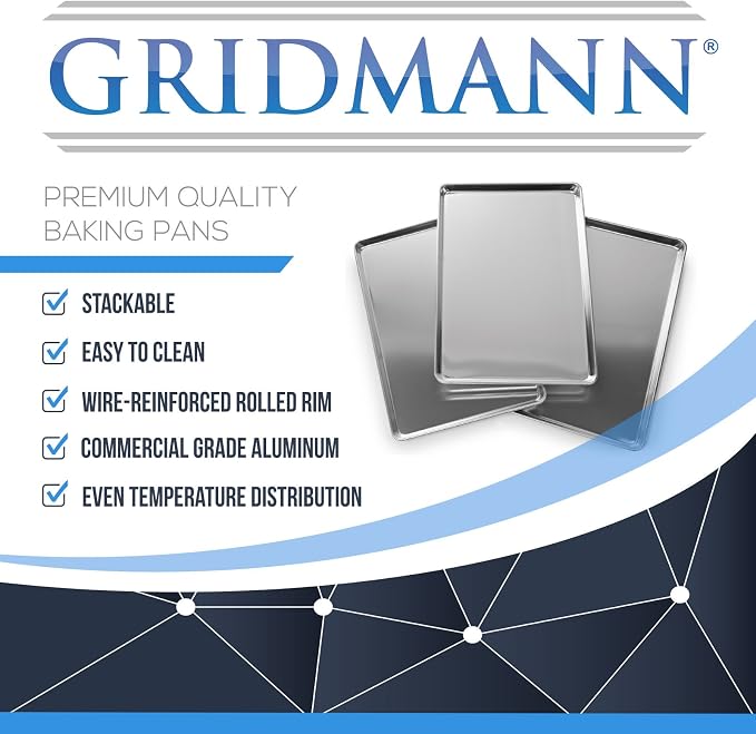 GRIDMANN 15" x 21" Commercial Grade Aluminum Cookie Sheet Baking Tray Pan Three Quarter Sheet - 6 Pans