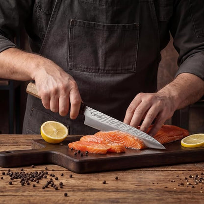 8.5 Inch Sashimi Knife Sushi Knife, 9-Layer VG10 High Carbon Steel Japanese Yanagiba Knifes, Sharp Long Slicing Bread Knifes with Rosewood Handle for Home Kitchen