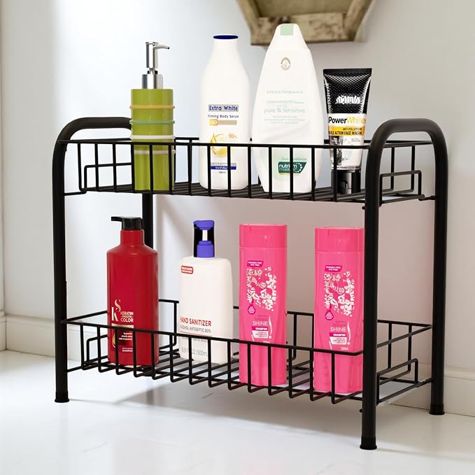 2-Tier Metal Home/Kitchen Countertop Spice Rack Organizer, Storage Shelf for Jars, Condiments, Utensils, Multipurpose Stand for Pantry, Cabinet, Kitchen Essentials