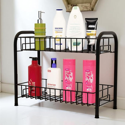 2-Tier Metal Home/Kitchen Countertop Spice Rack Organizer, Storage Shelf for Jars, Condiments, Utensils, Multipurpose Stand for Pantry, Cabinet, Kitchen Essentials