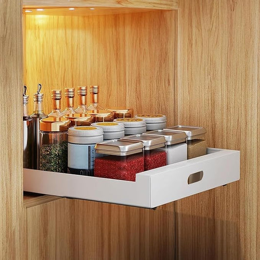 Pull Out Drawer for Cabinet 21in Deep,14" W x 21'' D x 3.1" H Carbon Steel Cabinet Drawers Slide Out, Pantry Storage Shelves with Nano Adhesive for Kitchen, Bathroom and Living Room