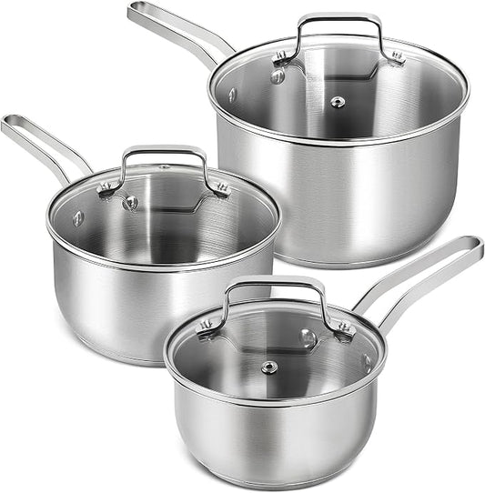 MICHELANGELO Stainless Steel Pots Set - 1QT & 2QT & 3QT Stainless Steel Sauce Pan with Lid, Induction Saucepan Set, Small Pots for Cooking - 6 Pcs