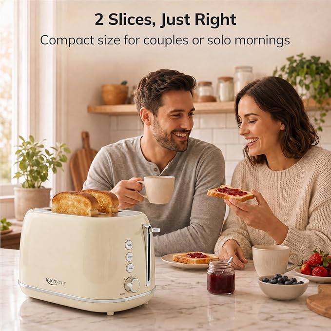 Toasters 2 Slice Retro Stainless Steel Toasters with Bagel, Cancel, Defrost Function and 6 Bread Shade Settings Bagel Toaster, Beige