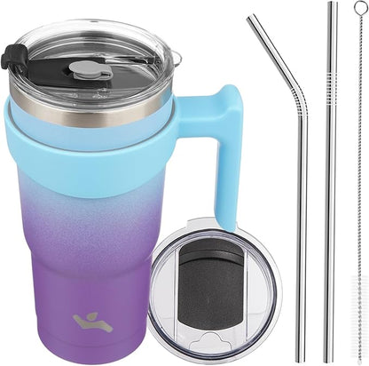 Konokyo 20 oz Tumbler with Handle and 2 Straw 2 Lid, Insulated Water Bottle Stainless Steel Vacuum Cup Reusable Travel Mug,Ocean Dream