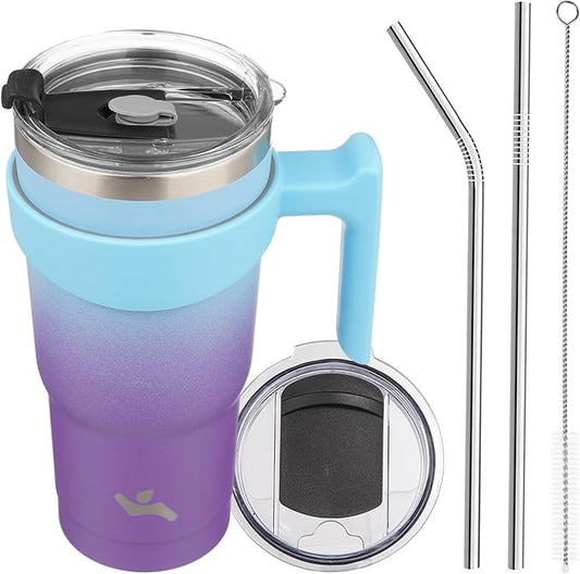 Konokyo 20 oz Tumbler with Handle and 2 Straw 2 Lid, Insulated Water Bottle Stainless Steel Vacuum Cup Reusable Travel Mug,Ocean Dream