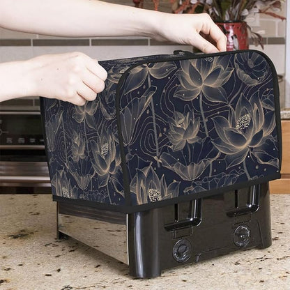 Flower Lotus Pattern Toaster Cover 2 Slice Wide Slot Washable Kitchen Appliance Covers Fingerprint Bread Machine Dust Cover Small Toaster Oven Accessories Covers Bread Maker Bag Women Gift