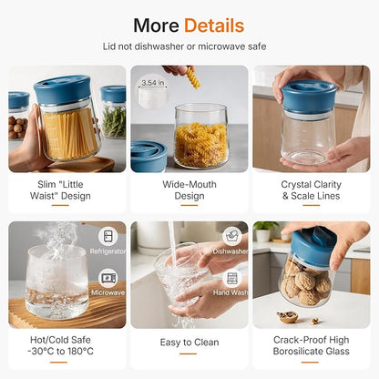 Airtight Glass Jar with Rotary Lid, 17oz Borosilicate Glass Storage Container with Measurement Marks, Wide Mouth Jar for Coffee Beans, Overnight Oatmeal, Tea, Candy, Snacks, Salt, Condiment