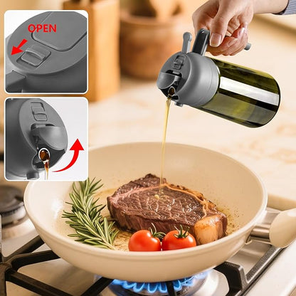 SWEET VIEW Olive Oil Dispenser and Oil Sprayer – 16oz/470ml Glass Light-Proof Oil Pourer for Kitchen Air Fryer, Cooking, Salad, and BBQ, with Stickers