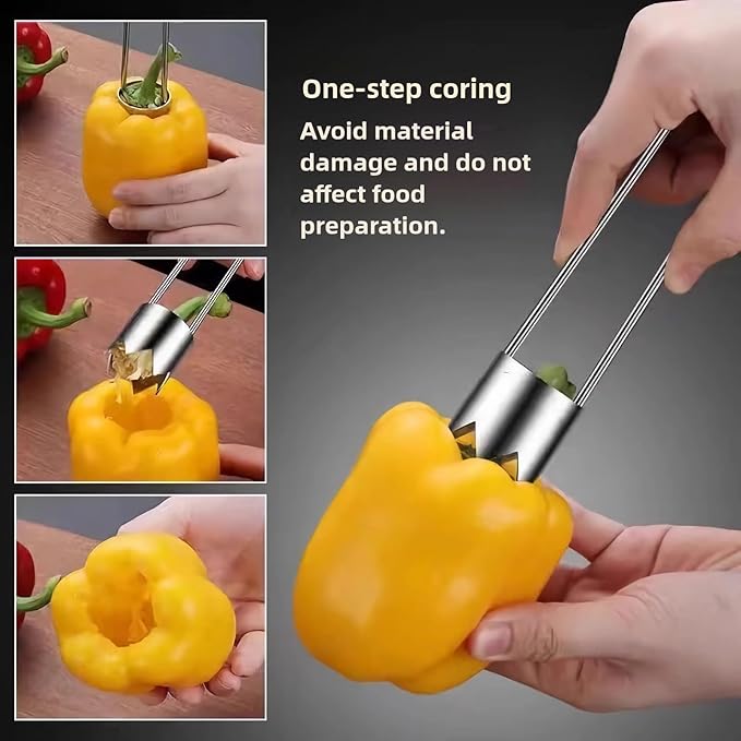 Fruit and Vegetable Corer Pepper Seed Apple Remover Bell Pepper Tomato Corer Tool Stainless Steel Kitchen Gadget (Pepper corer + Apple corer B)