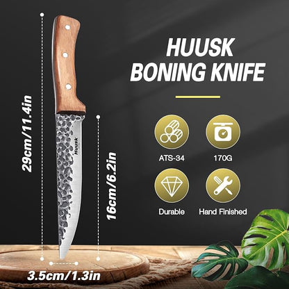 Huusk Knives from Japan, Boning Knife for Meat Cutting 6 inch, Butcher Knife for Brisket Trimming, Viking knives with Sheath, Full Tang Kitchen Utility Knife, Gift for Fathers