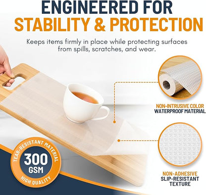 Shelf Liner Drawer Liner for Kitchen Cabinets Non-Adhesive by Linda’s Essentials (17.7 x 120 Inches) - Non-Slip Easy Clean Kitchen Cabinet and Cupboard Protector, Waterproof Mat, Clear Roll