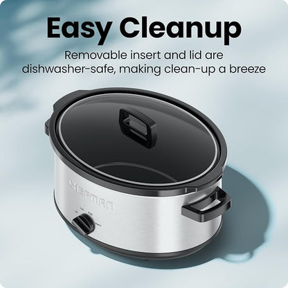 Chefman Slow Cooker 7 Quart, Large Family Size Slow Cooker with Low, High & Warm Settings, Removable Ceramic Crock, Tempered Glass Lid, Dishwasher-Safe for Easy Cleanup, Stainless Steel