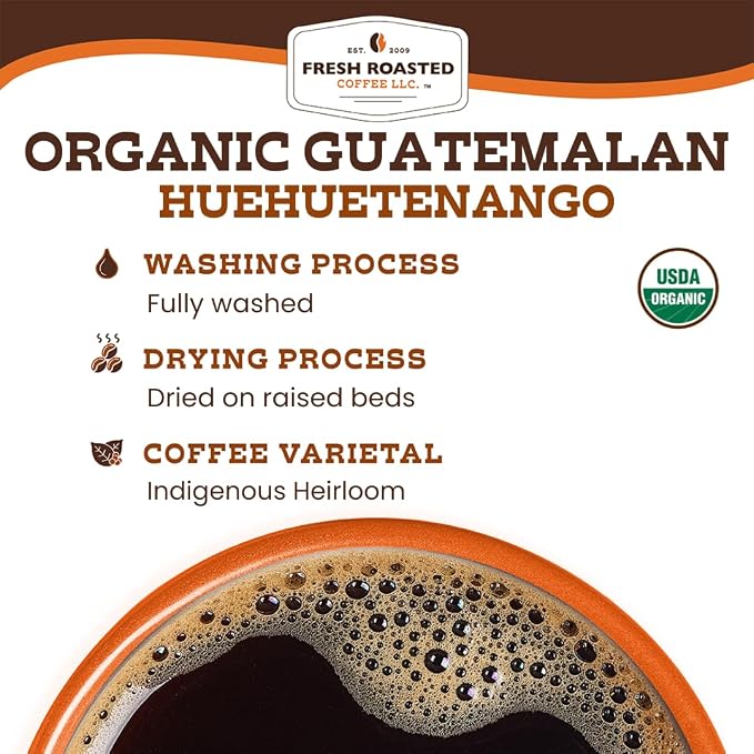 Fresh Roasted Coffee, Organic Guatemala Whole Bean Coffee, Medium Roast, USDA Organic, Single-Origin, 3rd Party Tested for Mold, Mycotoxin & Pesticides, Kosher, 12 oz