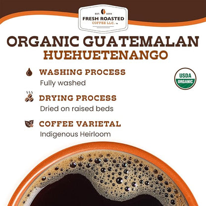 Fresh Roasted Coffee, Organic Guatemala Whole Bean Coffee, Medium Roast, USDA Organic, Single-Origin, 3rd Party Tested for Mold, Mycotoxin & Pesticides, Kosher, 12 oz
