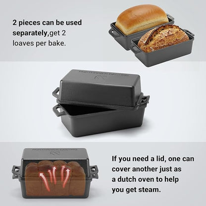 Northriver Casting 9×5 Inch Cast Iron Loaf Pan with Lid | Bread Baking Pan | Even Heat Distribution for Homemade Bread, Cake, and Meatloaf | 2 Piece Set
