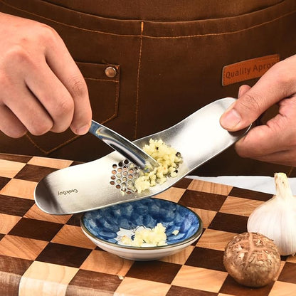 Cook Guy Garlic Press Rocker Set -304 Stainless Steel Premium All-Steel Garlic Mincer, Crusher, Peeler, and Scraper Tool for Effortless Mincing –Dual-Handle Garlic Grinder(B0201)