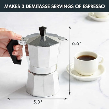Primula Classic Stovetop Espresso and Coffee Maker, Moka Pot for Italian and Cuban Café Brewing, Greca Coffee Maker, Cafeteras, 3 Espresso Cups, Silver