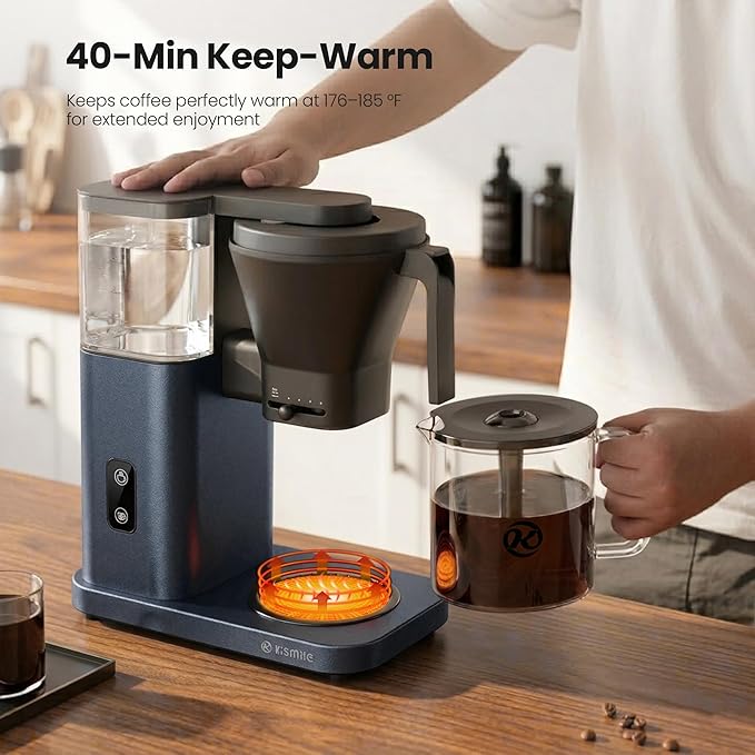 Kismile SCA-Certified 8 Cup Drip Coffee Maker, Pour Over Coffee Machine with 3s Instant Heat 197–205℉, Adjustable Flow Control, Removable Water Tank, Deep Cold Brew & 40 Min Keep Warm(Blue)