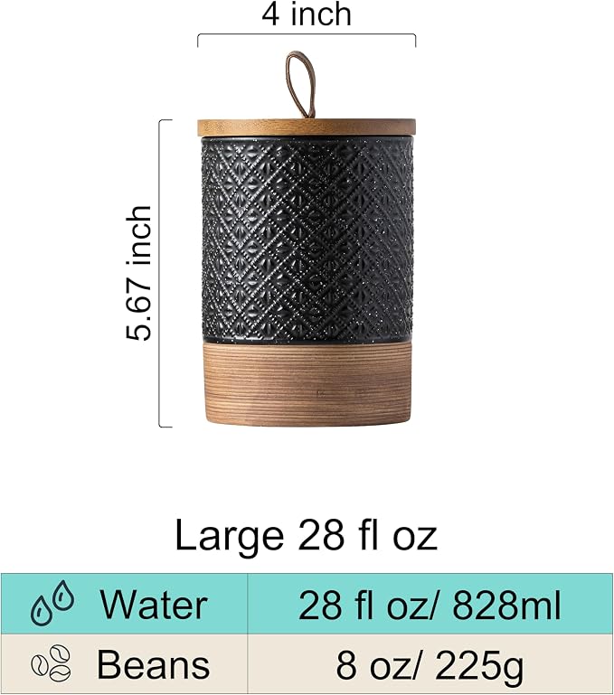 Miamolo Ceramic Jar with Lid, Airtight Coffee Container, Kitchen Food Storage Jar for Coffee Bean Spice Sugar Cookie, Stackable Decorative Jars for Housewarming Gift, Coffee Bar Decor, Black 28 fl.oz