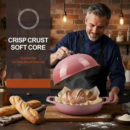 Overmont 6QT Enameled Cast Iron Bread Oven — Taller Body for Even Baking, Durable & Easy-to-Clean, Includes Dome Lid, Cotton Potholders & Cookbook, Perfect for Home Bakers & Sourdough Enthusiasts