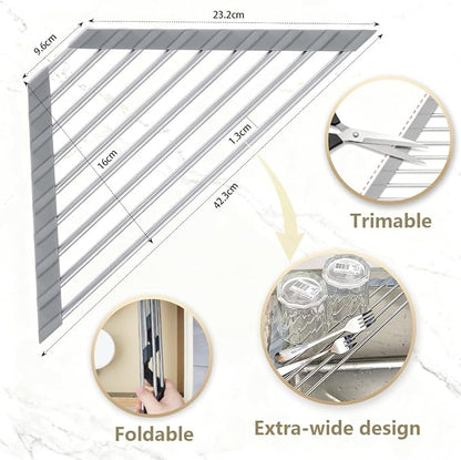 Credon Triangle Roll Up Dish Drying Rack, Foldable Multipurpose Corner Sink Caddy, Stainless Steel Anti Slip and Rust Proof Kitchen Sink Drainer Organizer, Small Space Solutions (Grey)