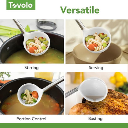 Tovolo Silicone Ladle With Stainless Steel Handle Deep Soup Ladle for Cooking Canning Serving Soup Punch Stew Sauce, Large Kitchen Utensil Spoon Dishwasher Safe BPA Free Silicone White