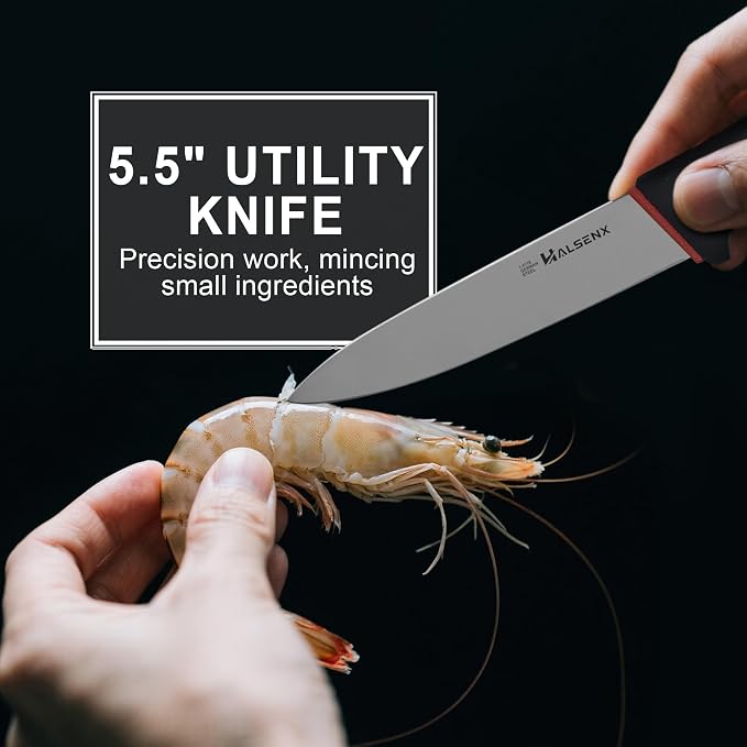 5-Piece Professional Kitchen Knife Set - 8" Chef, 7" Santoku, 5.5" Utility Knives, In-Drawer Knife Storage & Sharpener - Non-Slip Softgrip Handle for Home Kitchen
